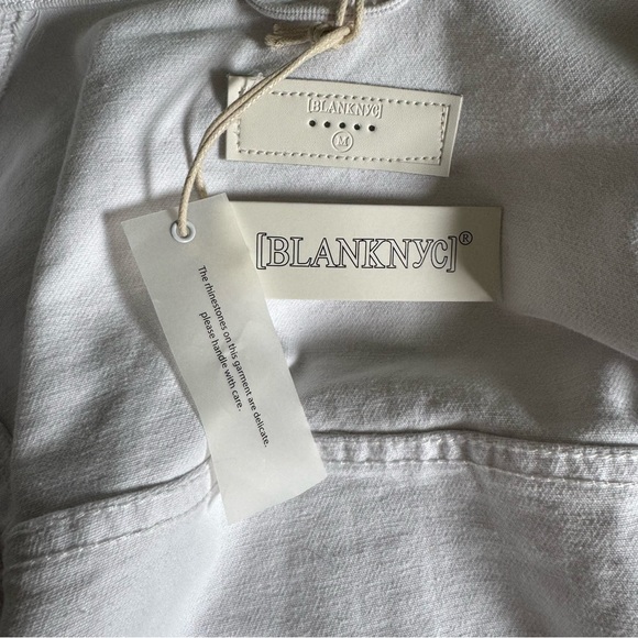 NWT BLANK NYC cotton stone white denim western rhinestone tassel jacket - Picture 7 of 13